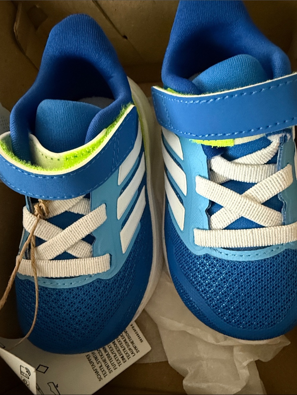 adidas Kids Blue and White Sneakers with Neon Green Accent
